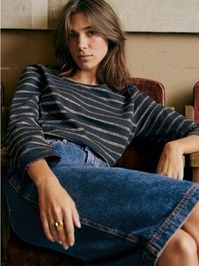 Sezane Colette Marinière Navy/Gold